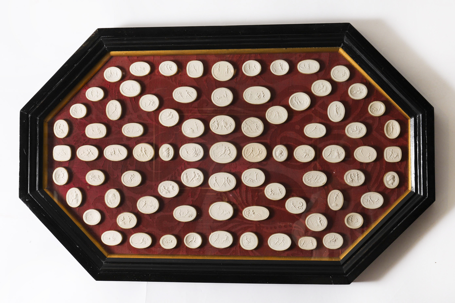 Antique Large  Ebonised Framed Collection Grand Tour Classical Intaglios  19th C