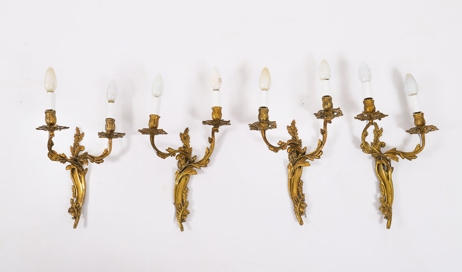 Set Of 4 French Rococo Style Ormolu Wall Lights C1870