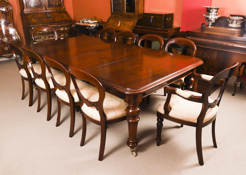 Antique 8ft  Flame Mahogany Dining Table Set C1870