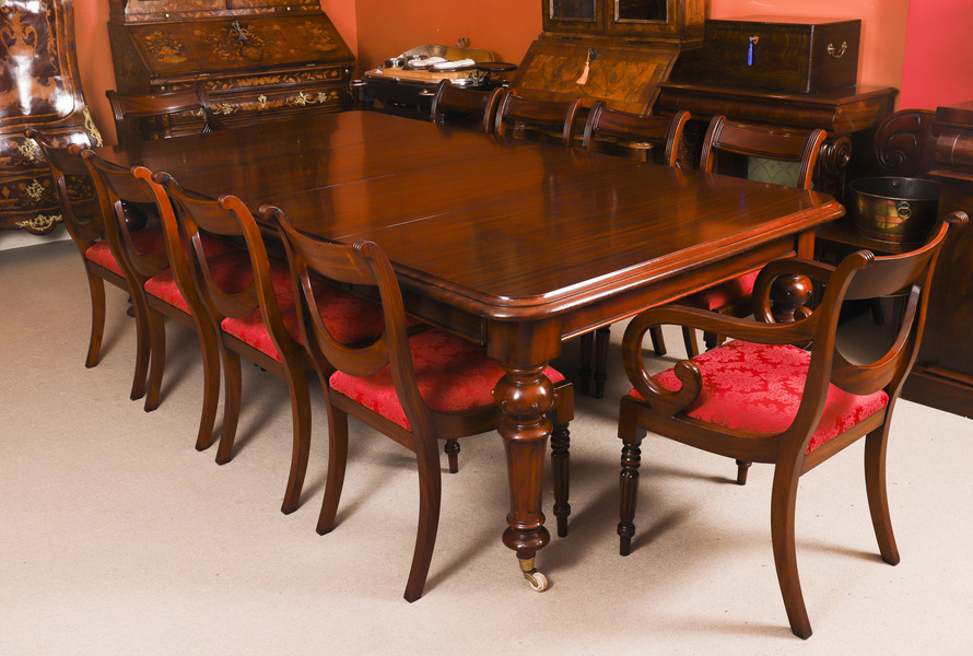 Antique 8ft  Flame Mahogany Dining Table Set C1870