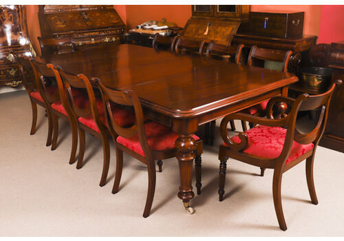 Antique 8ft  Flame Mahogany Dining Table Set C1870