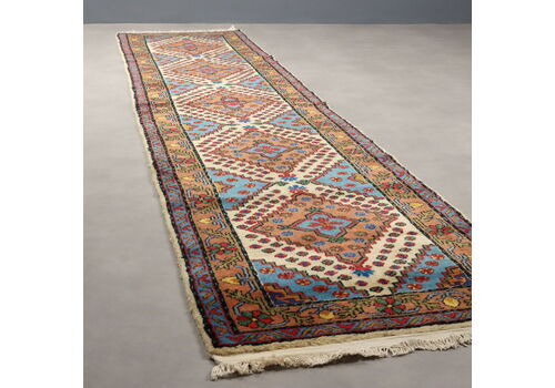 Antique Samarkanda Carpet Cotton Wool Thin Knot Uzbekistan 133 X 27 In