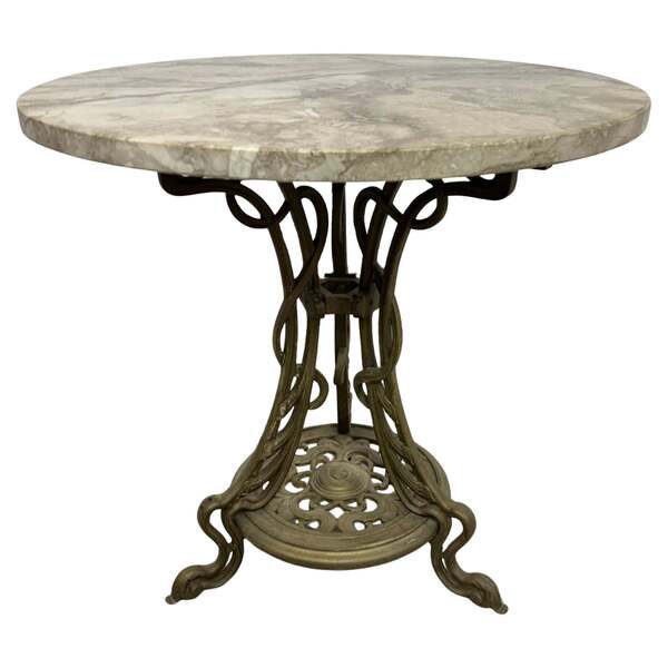Art Nouveau Cast Iron Table With Marble Top