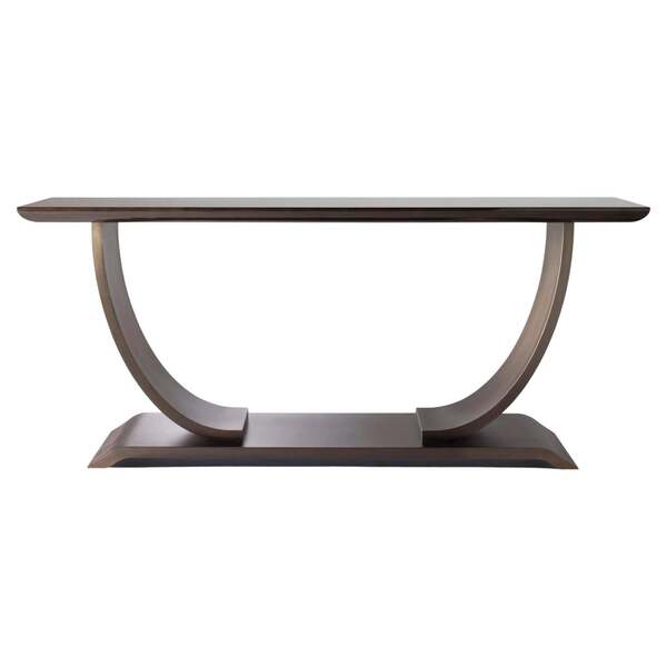 Art Deco Style Lacquered Wood And Bronze Metal Console Table, Hugues Chevalier