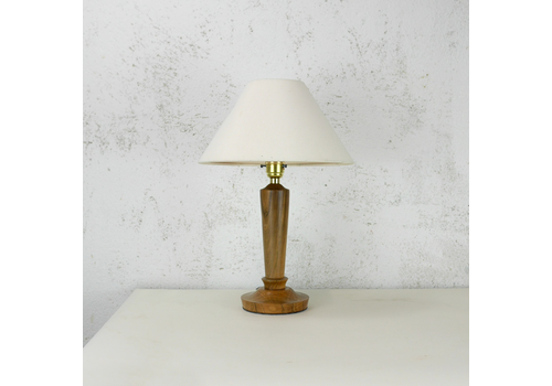 Art Deco Vintage Turned Walnut Table Lamp Brass #102928