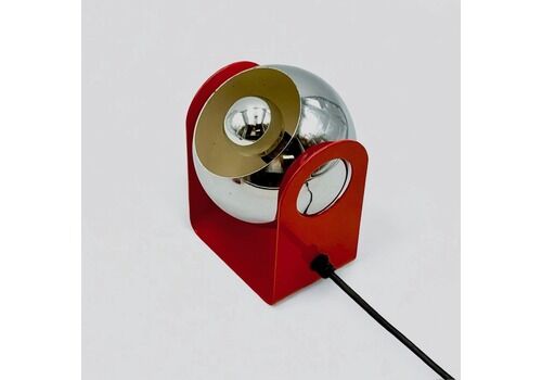 Red & Chrome Space Age Eyeball Lamp, 1970s Vintage Wall Or Table Light, Sculptural Orb Lamp, Futuristic Retro Design