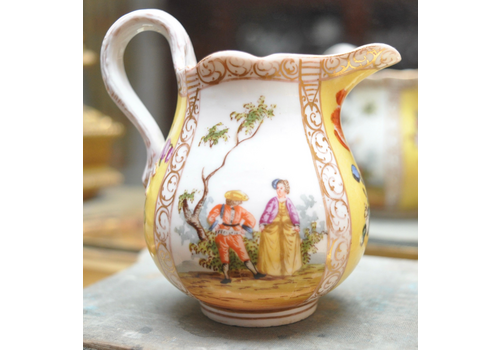 A Superb Little C19th Meissen Cream Jug In Yellow, Hand Painted, Meissen Mark