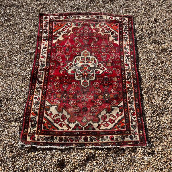 Antique Hand Woven Rug Carpet Mat Rectangle Wool Vintage Pattern Floor Mat Handmade Textile Patterned 110x153cm Red Cream Kilim