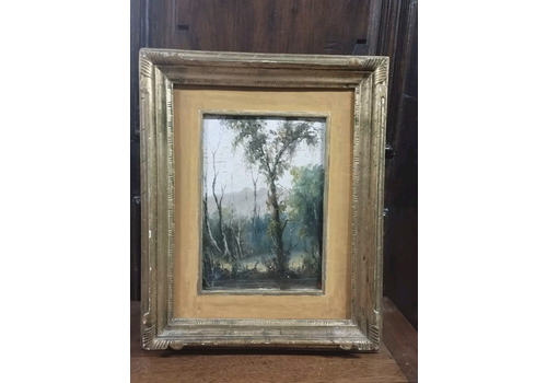 Painting Early 900s Oil On Cardboard Signed Landscape Picture Frame