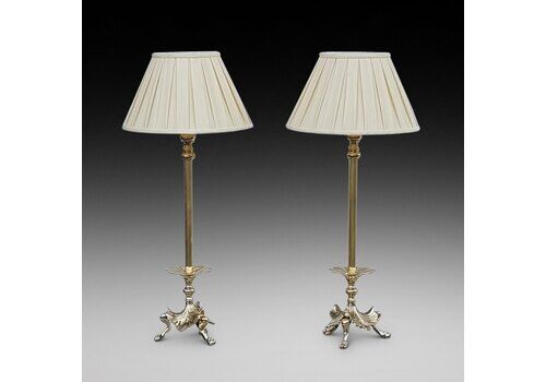 Pair Of Art Nouveau Brass Table Lamps