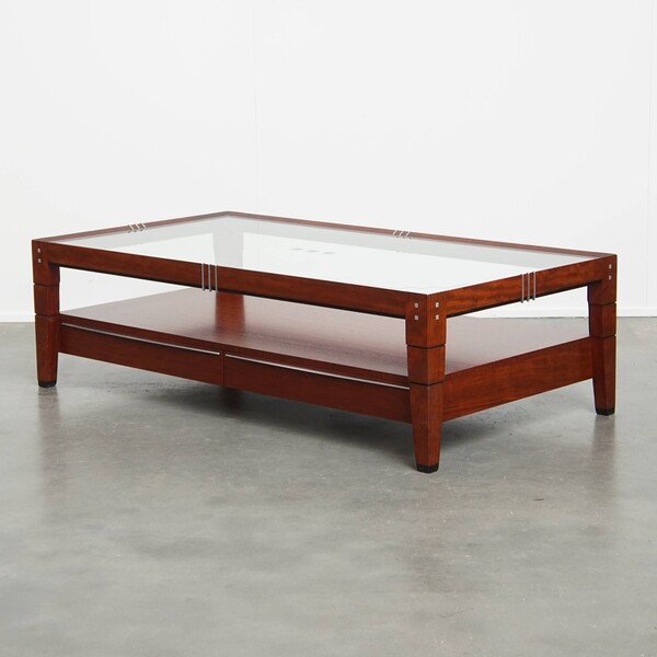 Beautiful Art Deco Coffee Table With A Glass Top And 4 Drawers