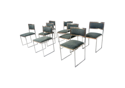 Mid Century Modern Set Of 8 Willy Rizzo Dining Chairs, Italy, 1970s