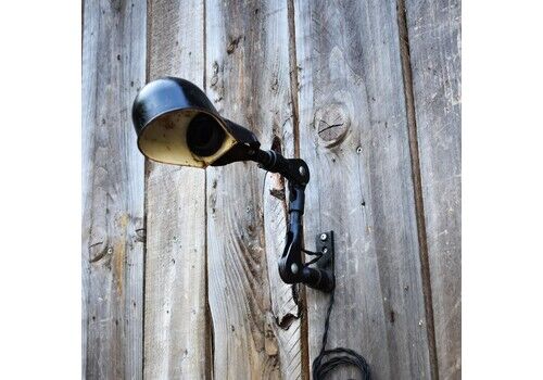 Antique Salvaged Machinist Clam Black Enamel Metal Wall Mounted Task Light Lamp