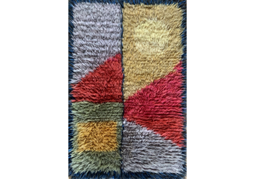 Vintage Small Swedish Wool Rya Rug Woven Handmade Vintage 1970s