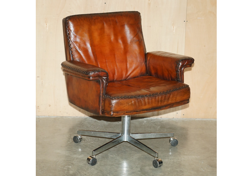 Restored Mid Century De Sede Ds35 Executive Swivel Directors Chair Brown Leather