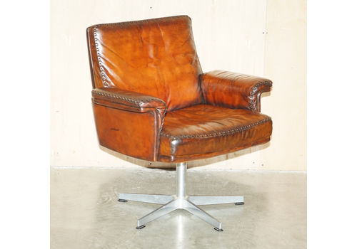 Restored Mid Century De Sede Ds35 Executive Swivel Captains Chair Brown Leather