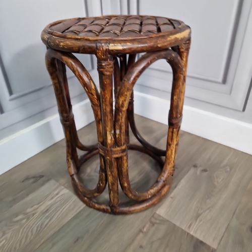 Vintage Single Round Bamboo Rattan Wicker Stool Side Table Boho? Tiki?