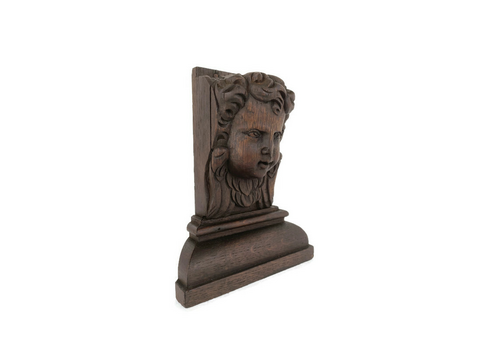 Corbel Hand Carved Wood Architectural Reclaimed Trim Putti Angel Head Antique
