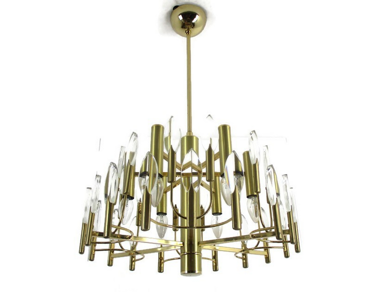 Hollywood Regency 1970s Chandelier Lamp Oscar Torlasco For Stilkronen Italy