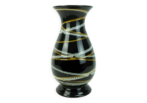 West German 1950s Vase Scheurich Model 215 33 Stripe Decor Black Ground