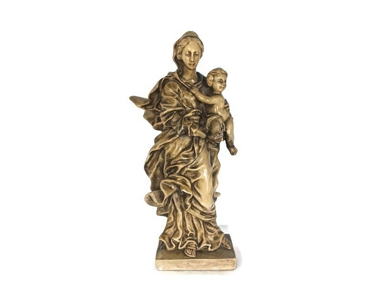 Large Virgin Mary Our Lady Madonna Plaster Statue Gold Colored Infant ...