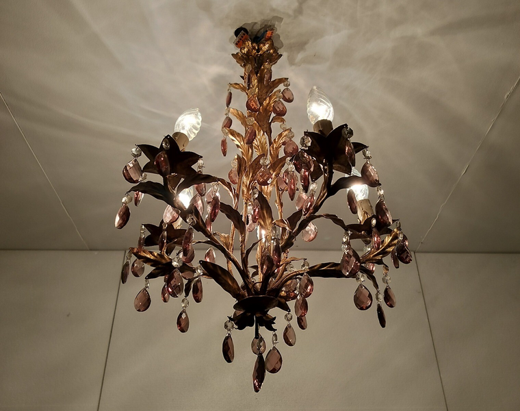 Gold Gilded Florentine Italian Hollywood Regency Chandelier Ambered ...