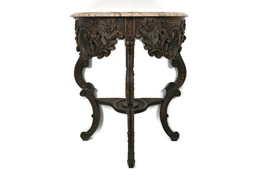 Stunning Carved Wooden Console Wall End Table Hallway Marble Top Antique Wow