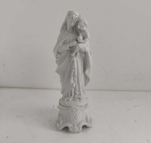 French Antique 1900 Bisque Statue Virgin Mary Our Lady With Infant ...