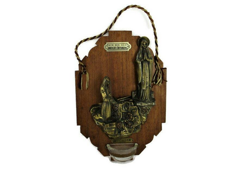 Art Deco Wall Holy Water Font Vessel  Blessed Virgin Mary  Little Girl Brass On