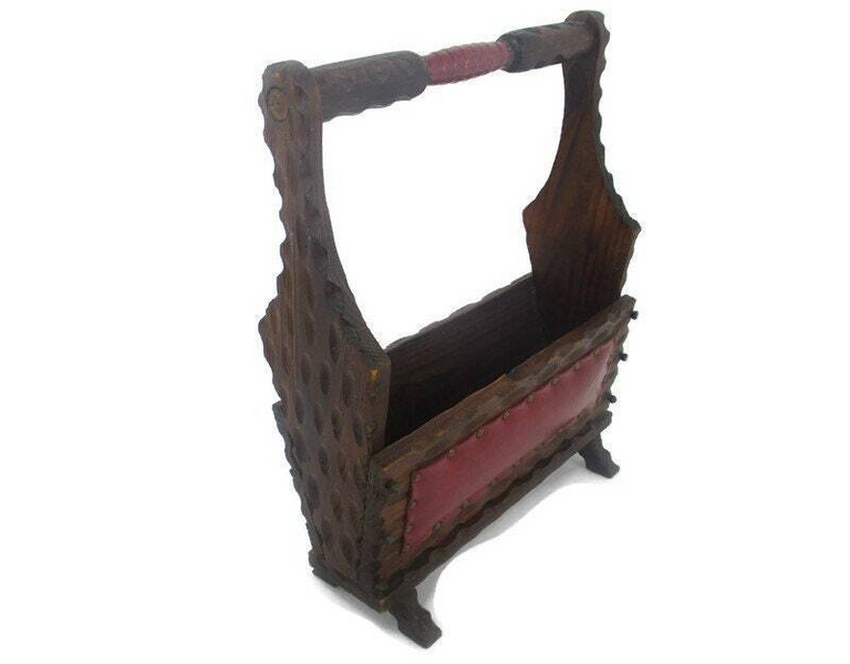 Vintage Spanish Wooden Magazine Newspaper Rack Holder Barn Country ...