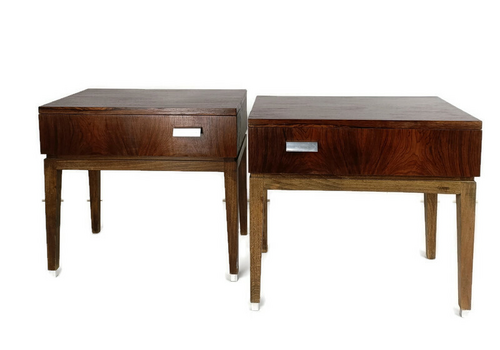 Pair Couple Double Vintage Nightstands End Tables Mid Century Modern Wood Retro