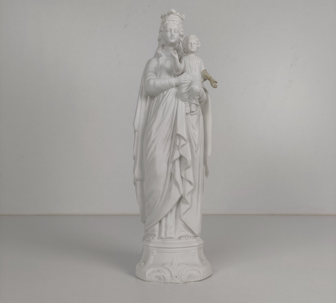 French Antique 1900 Bisque Statue Virgin Mary Our Lady Infant Jesus ...