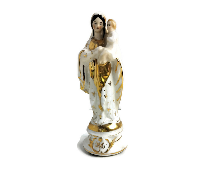 Antique 1900 Vieux Paris Porcelain Bisque Statue Virgin Mary Madonna ...