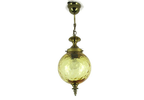 Chandelier Pendant Light Amber Glass Ball Mid Century Modern Modernist