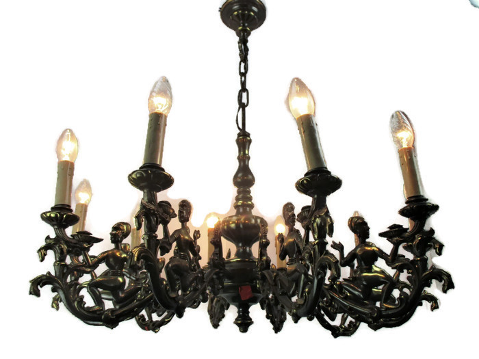 Impressive Eastern Style Chandelier Bronze 10 Lights Genie Figurines Lamps  Htf