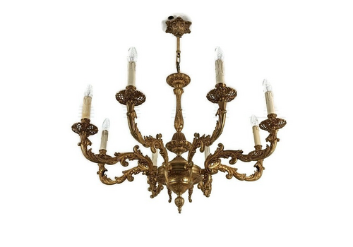 Ornate Chandelier Rococo Style Brass Spanish Gorgeous 8 Lights Vintage Fixture