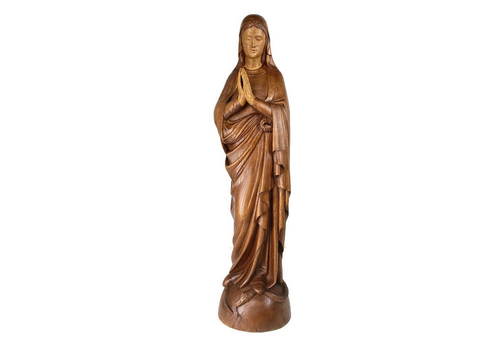 Large Hand Carved Wooden Oak Statue Virgin Mary Madonna Treading On Snake Vintag