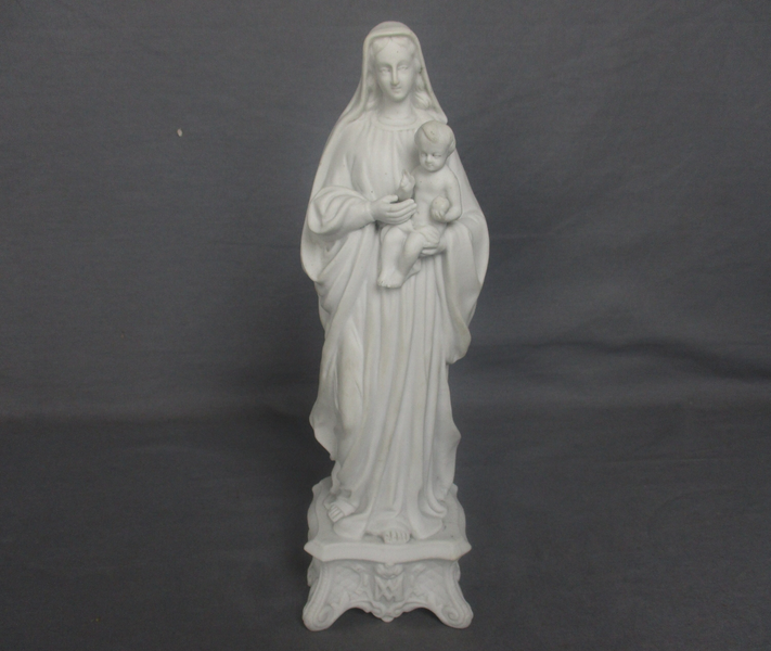 Antique 1900 Bisque Statue Virgin Mary Our Lady Madonna Infant Jesus 10 ...