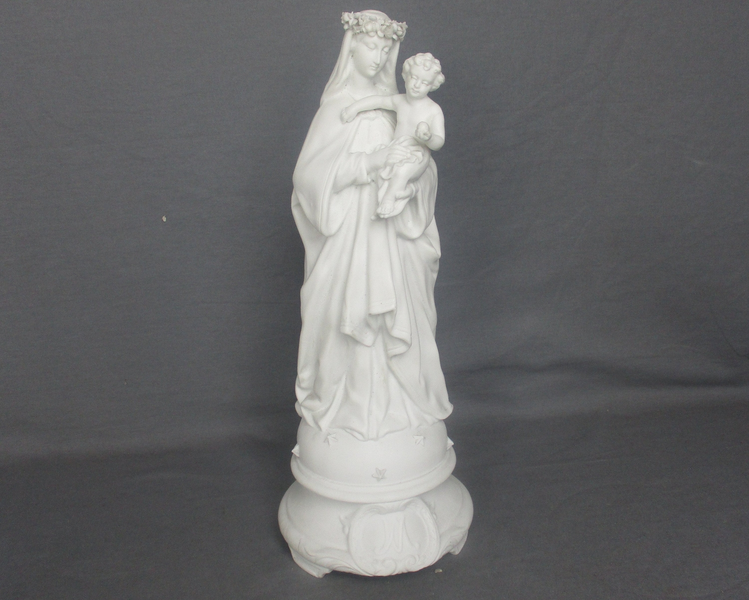 Antique 1900 Bisque Statue Virgin Mary Our Lady Madonna Infant Jesus ...