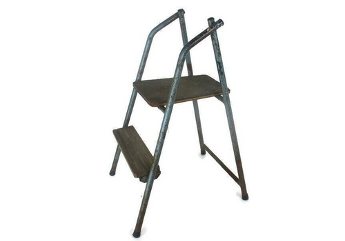 Mid Century Step Ladder Iron Wood Fold Out Steps Kitchen Library Funky