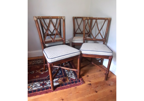 Vintage Set Of Four Rare Mid Century Bamboo Dining Chairs