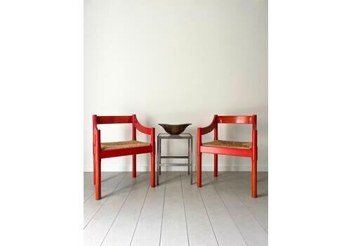 Pair Of Carimate Chairs In Red By Vico Magistretti For Cassina Mid Century Design Set Of Two 2 C. 1960