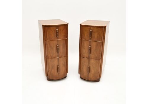 Pair Of Art Deco Figured Walnut Bedside Chests