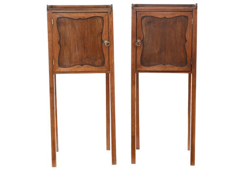 Antique 19th Century Walnut Pair Of Tray Top Bedside Tables – Fine Quality Nightstands