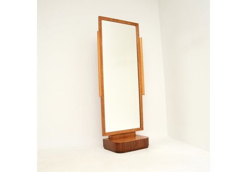 Art Deco Birds Eye Maple And Walnut Cheval Mirror
