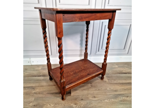 Antique Vintage Wooden Oak Barley Twist Hall Table Lamp Side Occasional 2 Tier