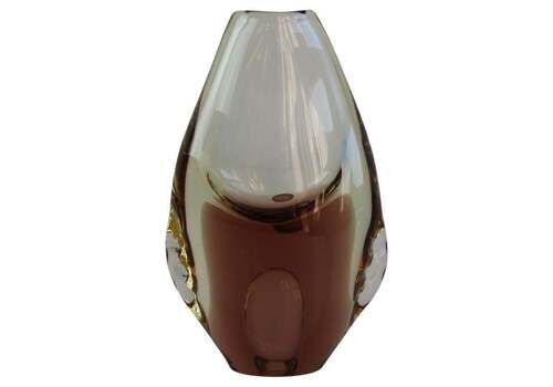 Mid Century Bohemian Amber Art Glass Vase By Zbs