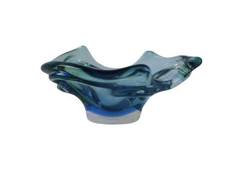 Mid Century Czech Art Glass Bowl By Chribska, Blue & Green, 1960s