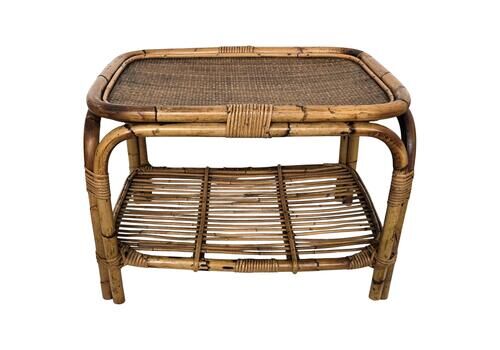 1960s Italian Bamboo Rattan Bohemian French Riviera Side Accent Table