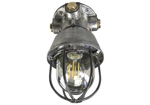 1970s Italian Cast Aluminium, Brass And Glass Explosion Proof Ceiling Light